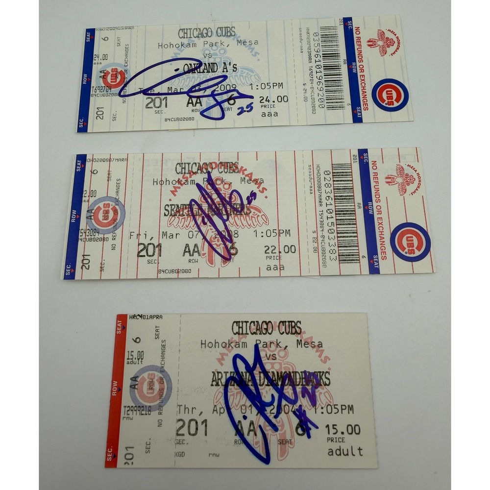 Derrek Lee Chicago Cubs Signed Spring Training Ticket Stub Lot 2004 2008 2009